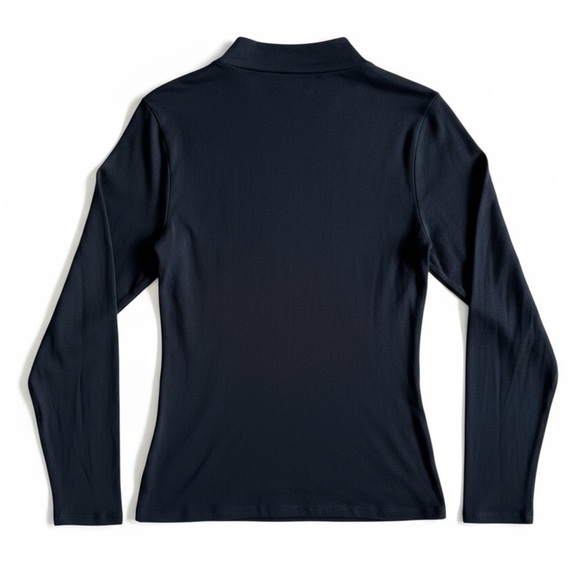 New J. Crew Mock Neck Button Shoulder Black Cotton Long Sleeve Preppy Top Size L - Picture 3 of 9